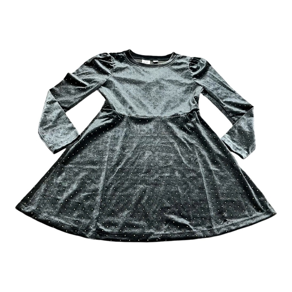 GAP Girls Velvet Skater Dress, Gray Gold, Size XS 4-5, NEW